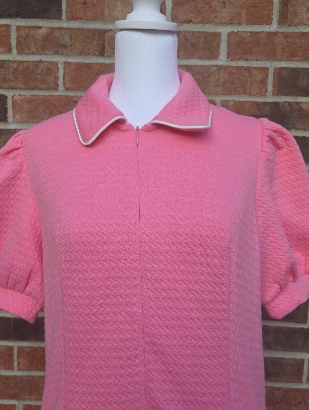 THML Pink Mod Mini Dress - 60s Inspired Zip Front Puff Sleeves - Size Small NWOT - Picture 5 of 16